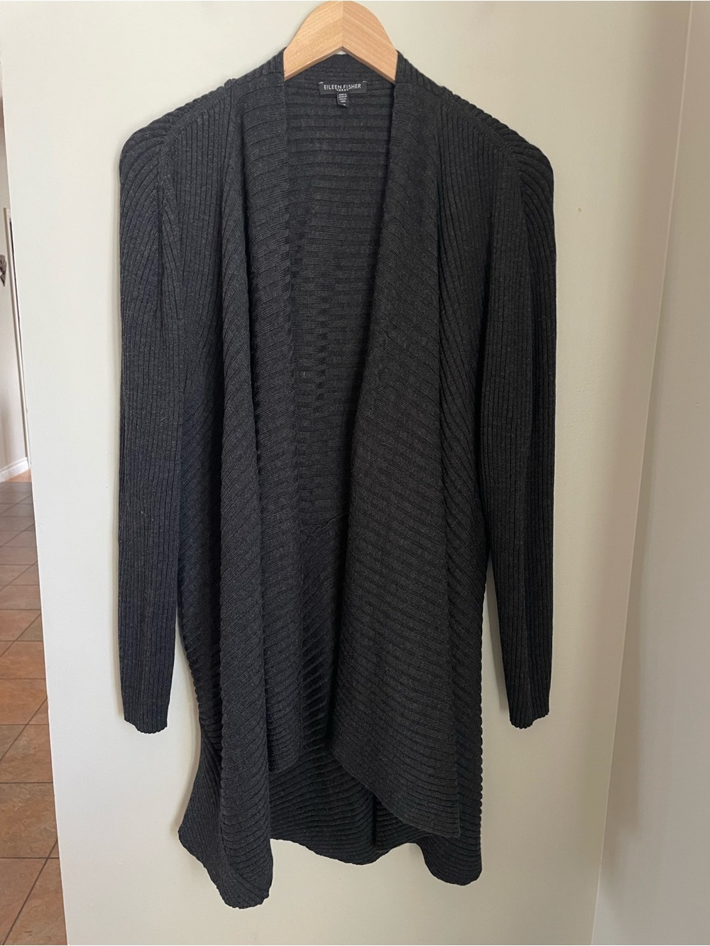 Eileen Fisher Dark Grey 100% Merino Wool Open Cardigan Sweater Size 1X